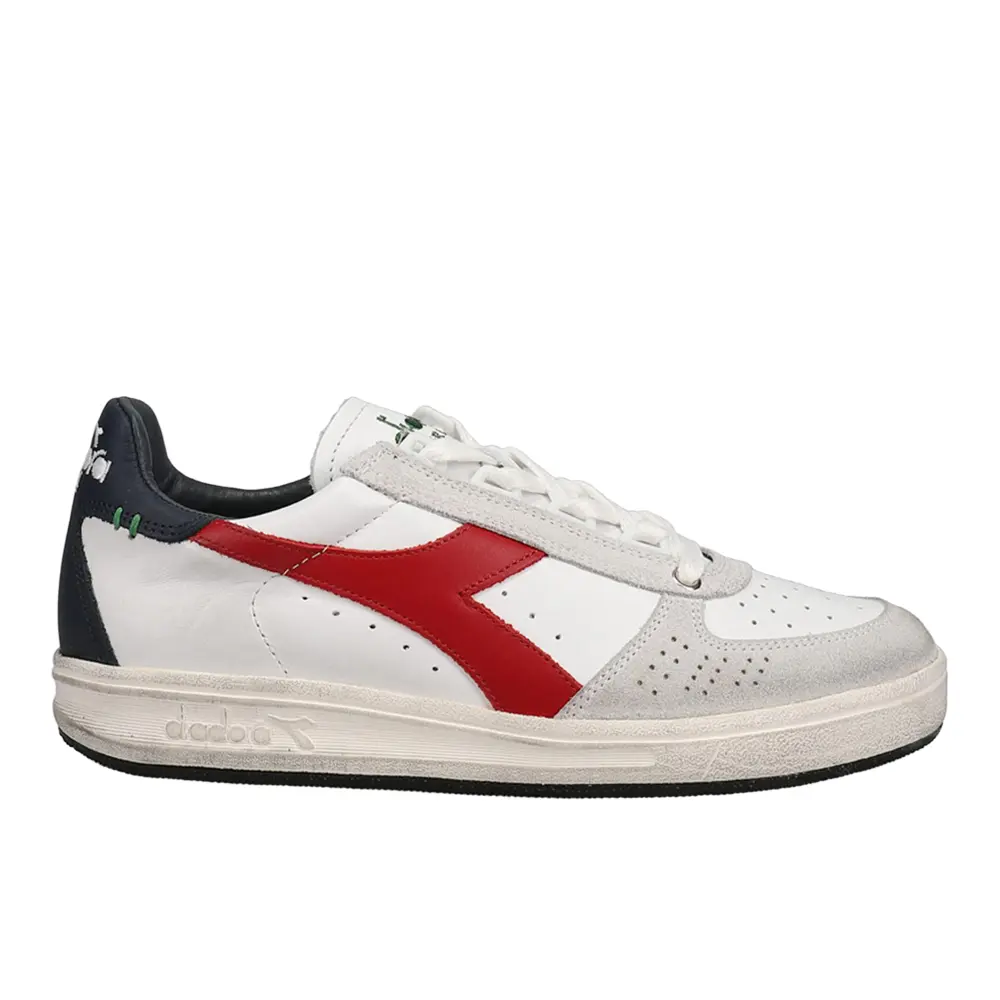 diadora Mens B.Elite H Leather Dirty Perforated Lace Up Sneakers Shoes Casual - White