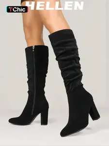 Women's Knee-High Boots with Side Zipper, Vintage Style High Heels for Fall & Winter, Comfortable Fashion Footwear for Various Occasions, Heeled Knee Boots