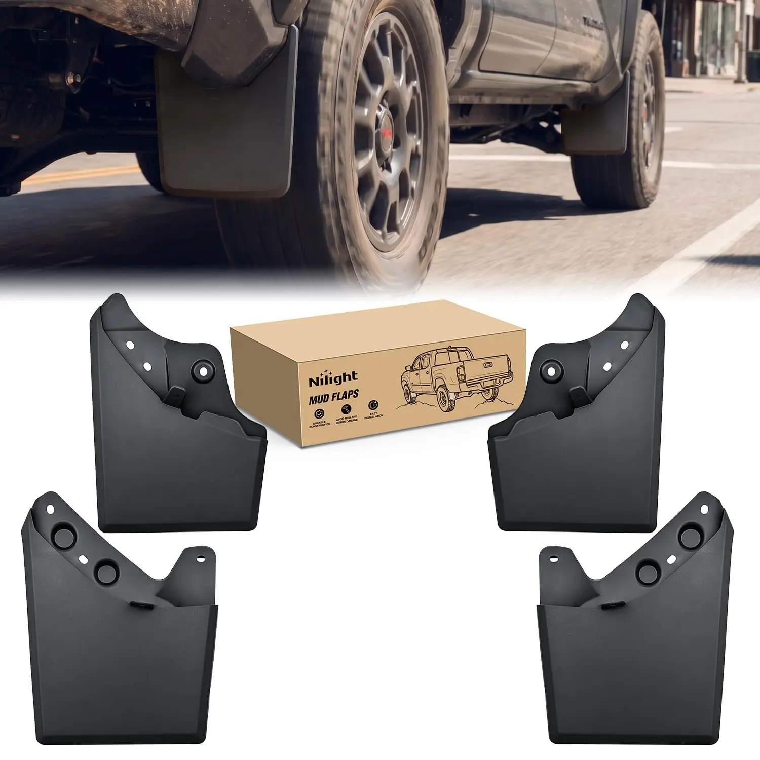 Nilight Mud Flaps Splash Guards for Toyota Tacoma 2024-2026 | No Drilling Precision Fit, Heavy Duty All Weather Protection, Front & Rear Set