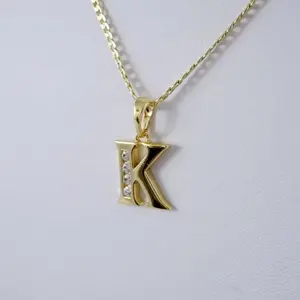 Thin Cuban Chain with Letter K Pendant 17 1/2 Inches - Fashion Accessory