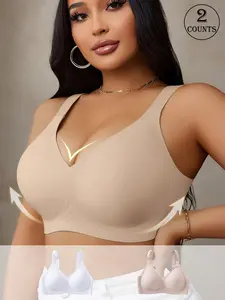 2pcs Seamless Plus Size Bra | Stretch Fitted Jelly Material | V-Neck Push-Up Design | Back Lift Lightweight Comfort | 0XL-4XL