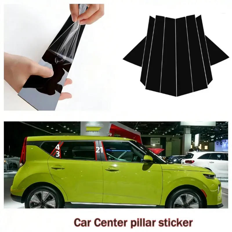 For Kia Soul 2019-2023, Side Door Cover Decoration Window Bright Black Center Pillar Sticker