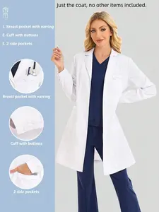 Long Sleeve Lab Coat with Multiple Pockets, Fashionable Medical Workwear, Role Play Costume, Commuter Friendly, Stylish Professional