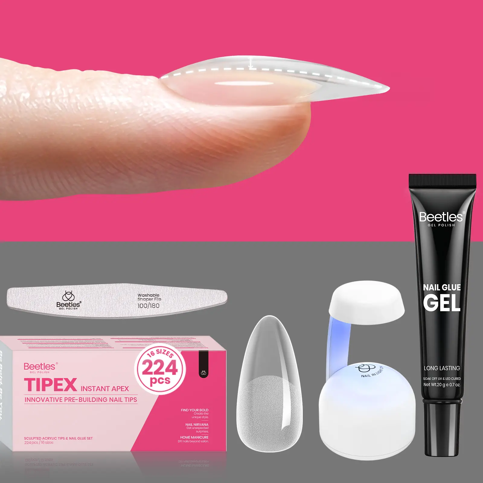 224Pcs Medium Almond Nail Tips Kit