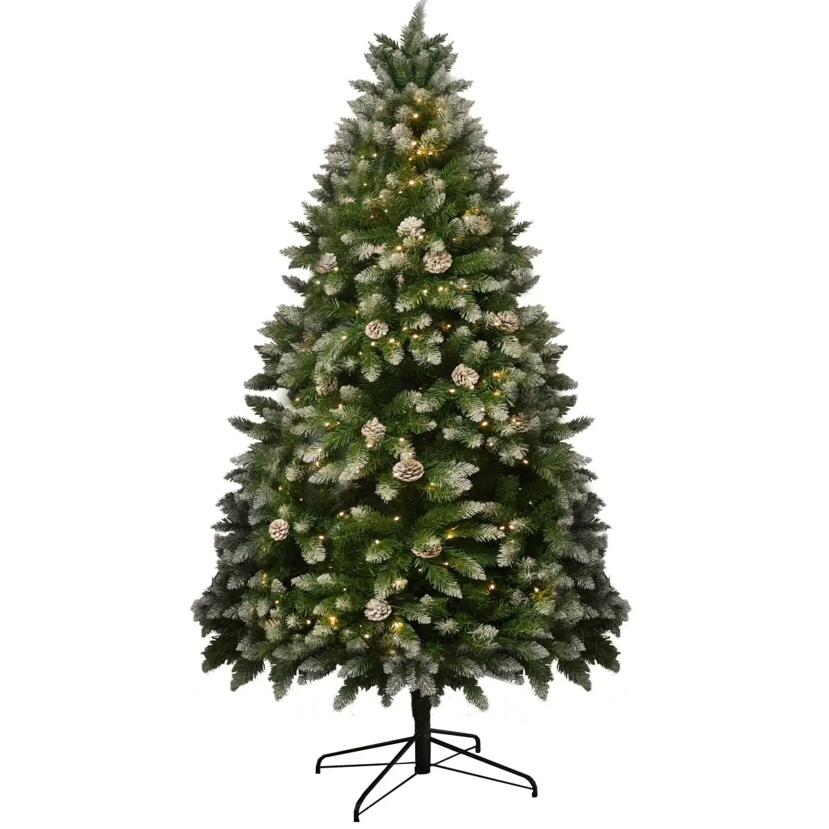 Direct Wicker PVC PAT-001L-5FT-YJ 5FT Christmas Tree, 619 Branch Tips, Snow-Frosted Design, Pine Cones, Warm White LED Lights