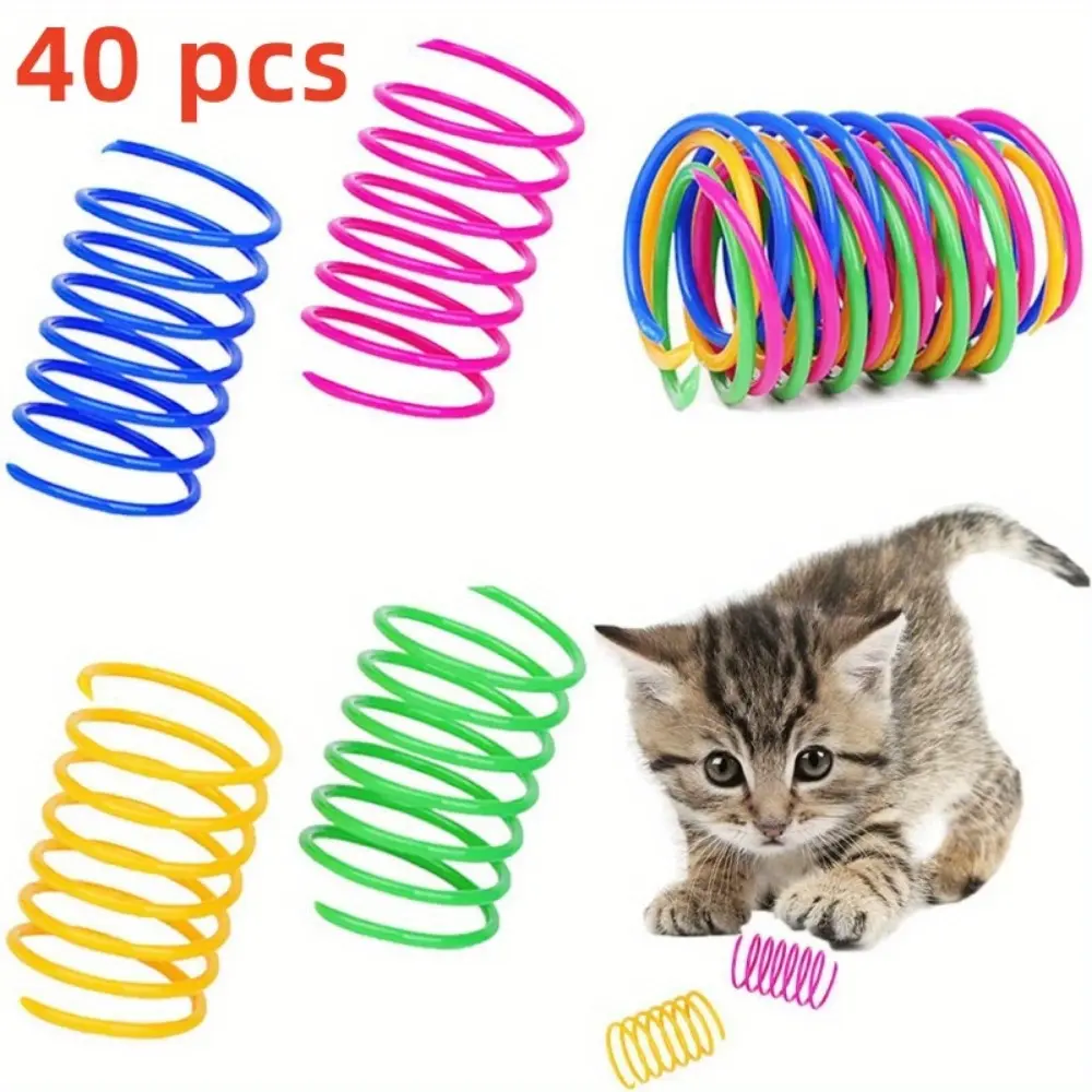 40PCS Strong & Non-Toxic Plastic Interactive Cat Spring Toys - Colorful Spiral Coil Indoor Accessory for Kittens, Promotes Agility, Ideal for Hunting, Swatting & Biting, Exercise