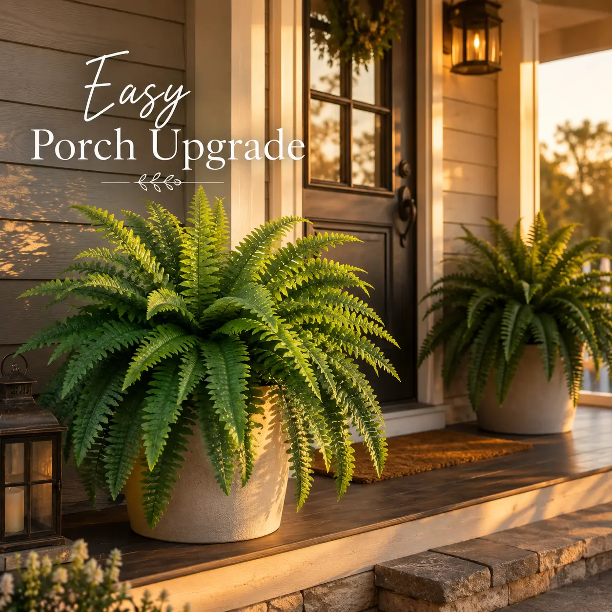1-2pcs Large Hanging Boston Fern, Half Piece Natural Look Faux Fern Plant for Outdoor Porch, Patio Home Decor