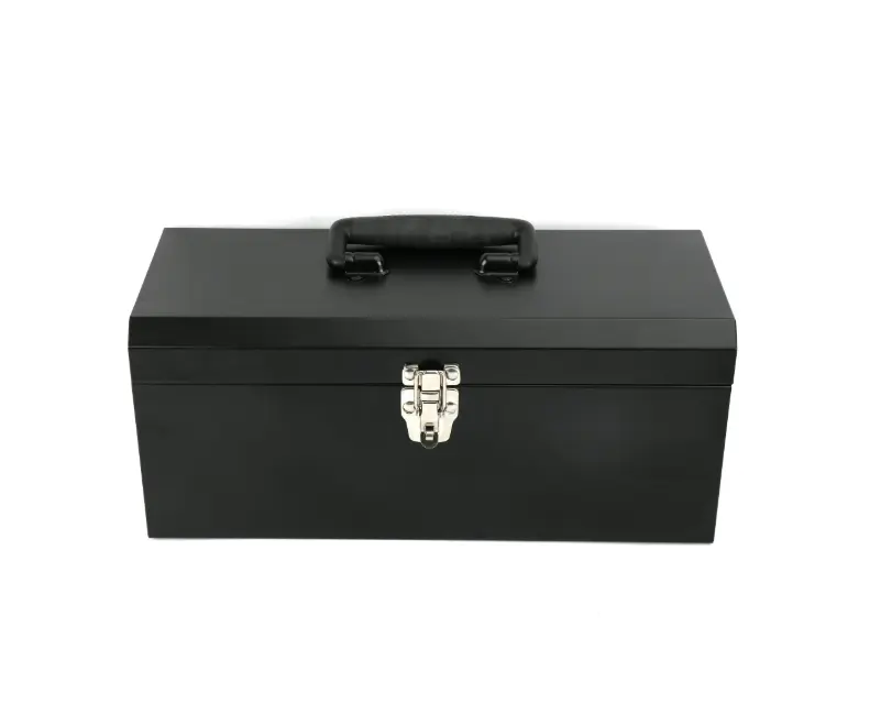 Black Metal Tool Box 16-Inch with Removable Tool Tray - Durable Storage Solution for Essential Tools
