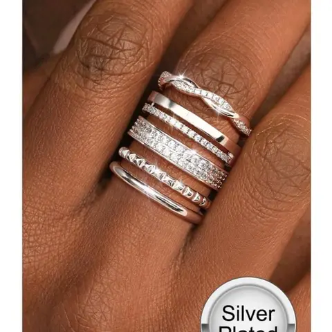 Non-Tarnish Gold Silver Stackable Rings for Women, Ring Jewelry, 14K Gold Plated Waterproof Thin Chunky Bands, Cubic Zirconia Thumb Ring Set 2-4mm, Trendy Statement Promise Engagement, Size 5-10