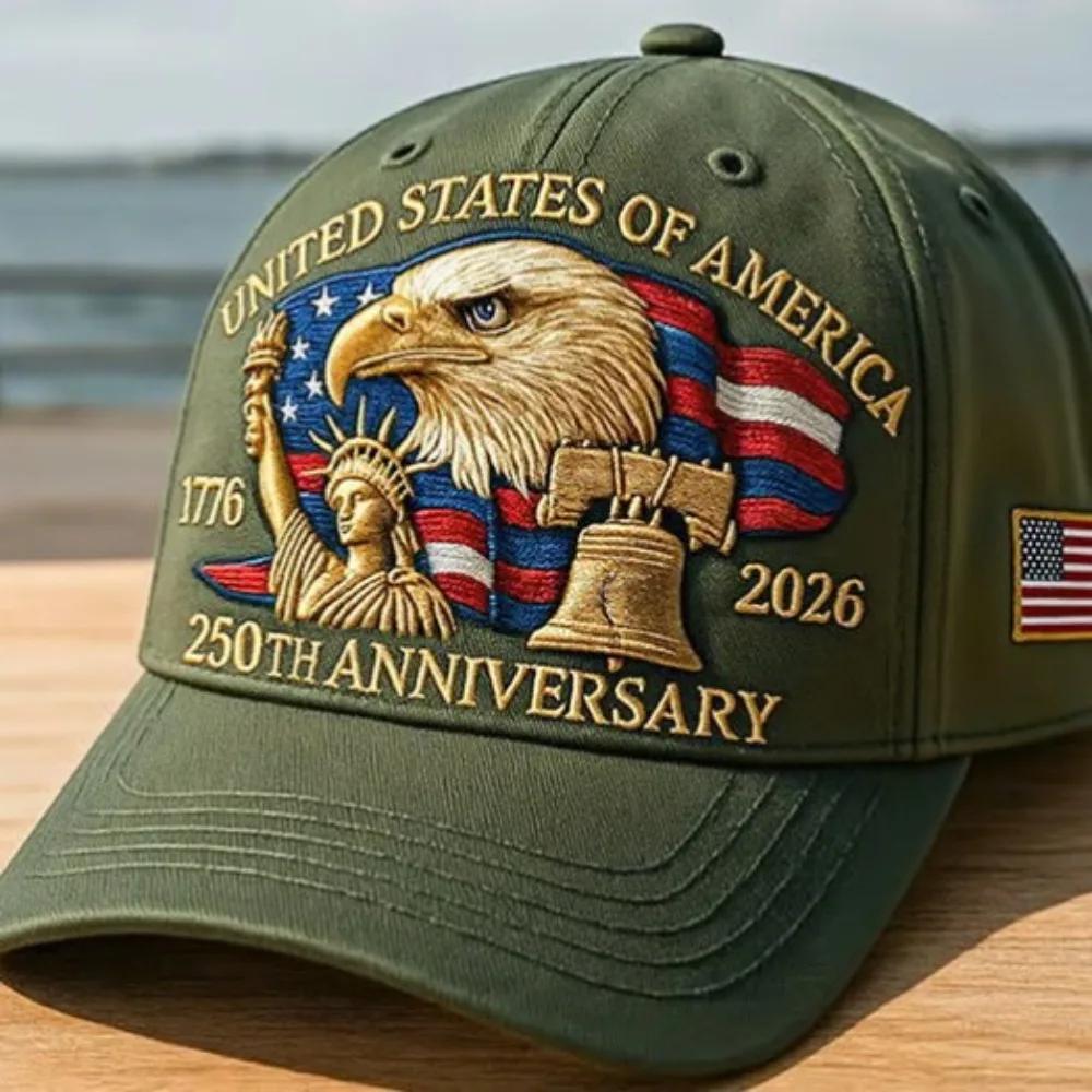 250th Anniversary Eagle Print Hat, Unisex Adjustable Washed Cotton Baseball Cap, Patriotic USA Trucker Visor Cap for Outdoor & Casual Wear