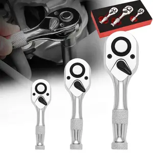 3-Piece Elbow Ratchet Set in Different Sizes, 1/2, 3/8, 1/4 Inch Drive Ratchet Set, 72-Tooth Quick-Release Mini Ratchet Wrench Set