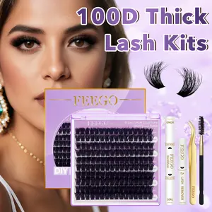 FEEGO Thick Lash Kits 160pcs False Eyelashes 10-20mm Extreme Thick Eyelashes Stage Grade Eyelash Armor Professional Thick Eyelashes (Double Ended Adhesive Makeup Remover Tweezers Eyelash Brush)