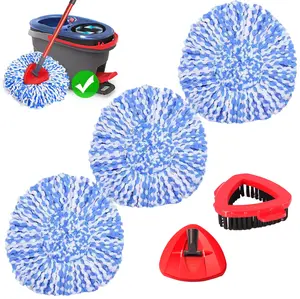ONLY for 2-TANK SYSTEM) Spin Mop Replace Head Compatible with O-Cedar RinseClean 2 Tank, Mop Replacement Head  Base, 3 Microfiber Head Refills+1 Brush(Hide inside)+1 Base Combo Set (Blue)