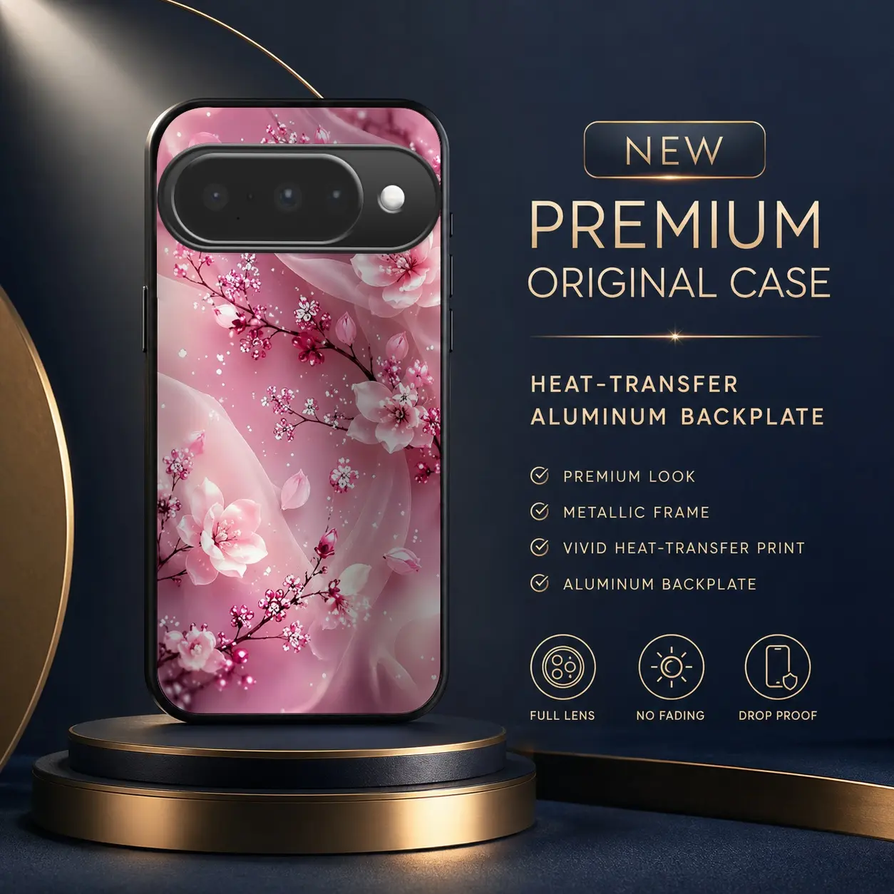 Compatible with Google Pixel 10 Case, Cherry Blossom Sparking Heat Transfer Print Phone Cover, Shockproof Protective Case HNN-03322-10
