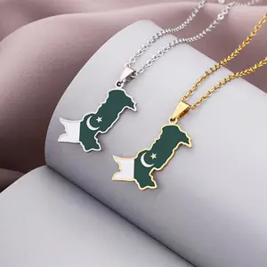 Pakistan map flag pendant necklace couple jewelry unisex vintage jewelry