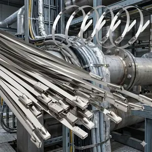 Heavy-Duty 304 Stainless Steel Zip Ties, 0.18x11.8 Inch Industrial-Grade Metal Cable Ties, 100-Pack Weatherproof UV-Resistant Locking Straps for Outdoor, Pipe, Conduit & Construction Fastening.