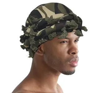 Titan Satin-Lined Tassel Turban Durag for Hair Care - Unisex Sleeping Bonnet, Soft and Comfortable, CAMO