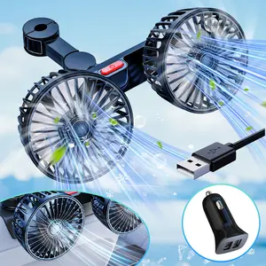 Portable 12V Dual Head Car Fan, 360° Rotatable Dashboard Cooling Fan with 2-Speed Adjustable Airflow, Quiet Auto Cooler for Car SUV Truck Minivan