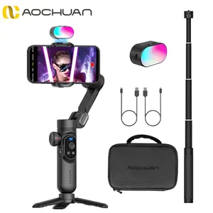 AOCHUAN Smart X Pro Combo1 Gimbal Stabilizer Kit, Smartphone Vlogging Kit, 3-Axis Image Stabilization Includes RGB Magnetic Light 360° Rotating Extension Pole AI Smart Tracking Gesture Control Live Streaming, Selfie Stand, Smartphone Camera Accessories