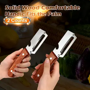 2-in-1 Fruit & Vegetable Peeler with Bottle Opener – Sharp Stainless Steel Blade, Ergonomic Wooden Handle, Non-Slip Grip, Set of 2