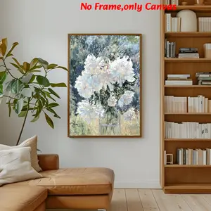 1pc, wall art, vintage poster, still life floral botanical print, white large hydrangea oil painting poster, bedroom aesthetic, living room decor, apartment decor, housewarming gift, unframed