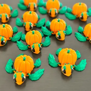 mini–Pumpkin Sea Turtle Halloween Decoration - 3D Printed with Detailed Design Figurine Ornaments