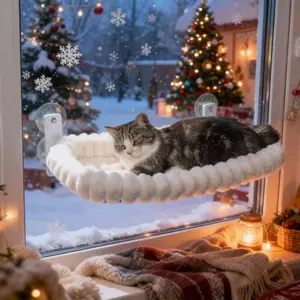 Christmas Magic Cat Window Perch - Cordless Hammock Bed with 4 Super Suction Cups & Reversible Cushion | Indoor Window Mount Anti-Anxiety Cat Bed with Robust Metal Frame | Perfect Holiday Gift for Pet Parents Foldable Sunbathing Lounge for Large Cats