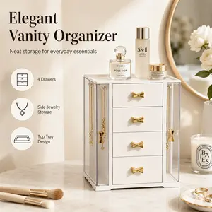 UFORU 4-Tier, High-Capacity Jewelry Box with four drawers; this organizer is made just for women and has separate sections for rings, earrings, necklaces, and bracelets.