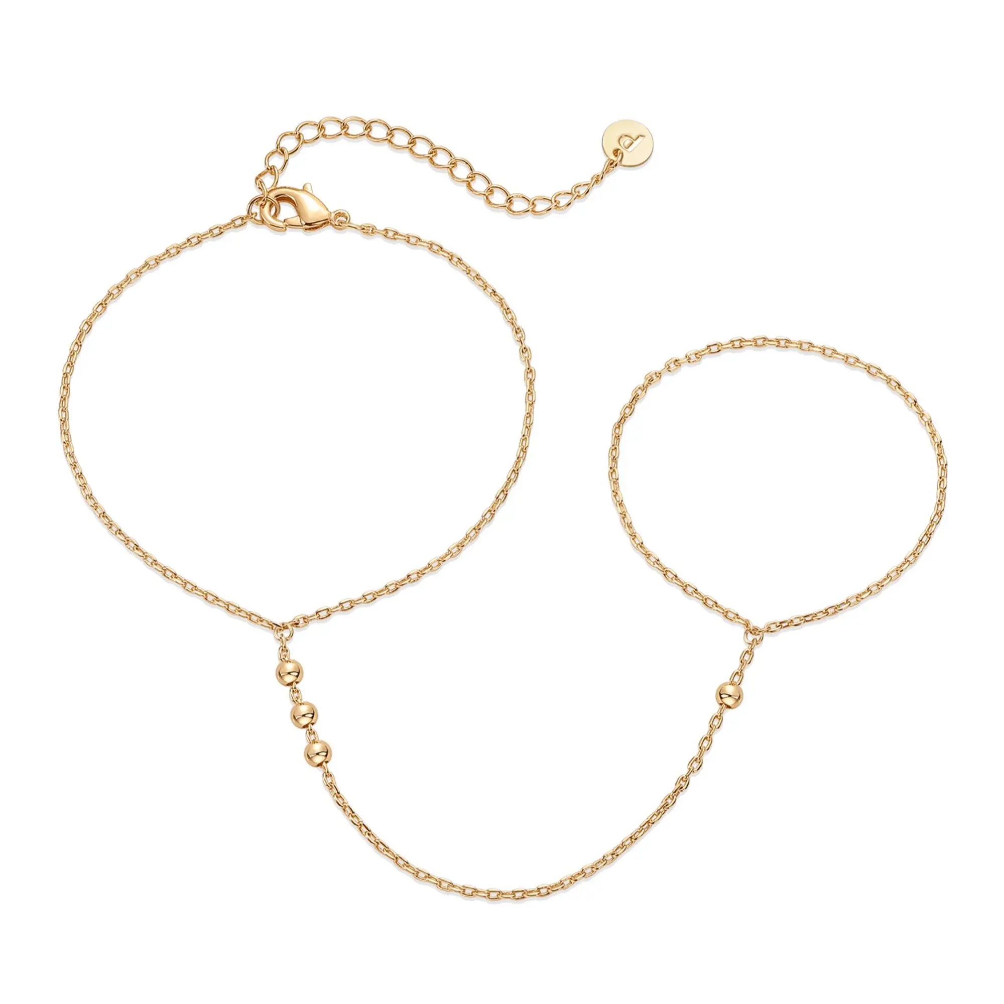 PAVOI 14K Gold Plated Hand Chains for Women - Dainty Cubic Zirconia Bracelet and Ring Handchain Jewelry - Lightweight Trendy Hand Chain Bracelet