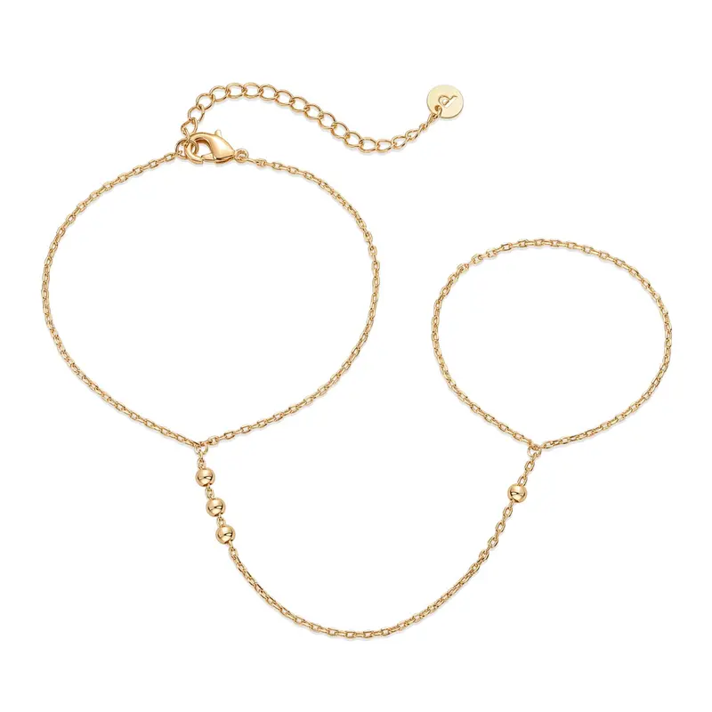 PAVOI 14K Gold Plated Hand Chains for Women - Dainty Cubic Zirconia Bracelet and Ring Handchain Jewelry - Lightweight Trendy Hand Chain Bracelet