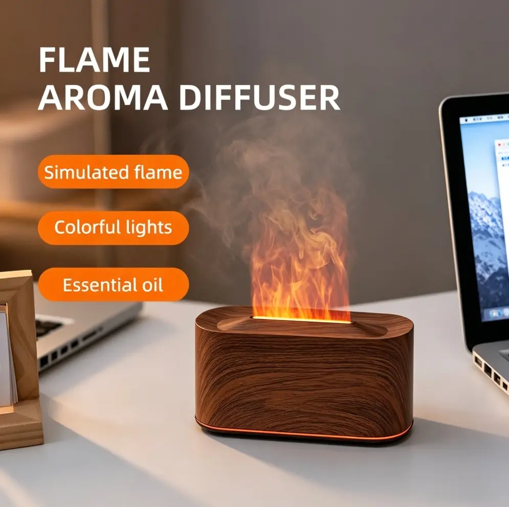 Flame Humidifier 180ml Cool Mist Maker Fire Diffuser with Auto-Off Protection，USB Powered, 7 Flame Colors, Noiseless Design for Household Use Ambient Vibrant melatonin diffusers