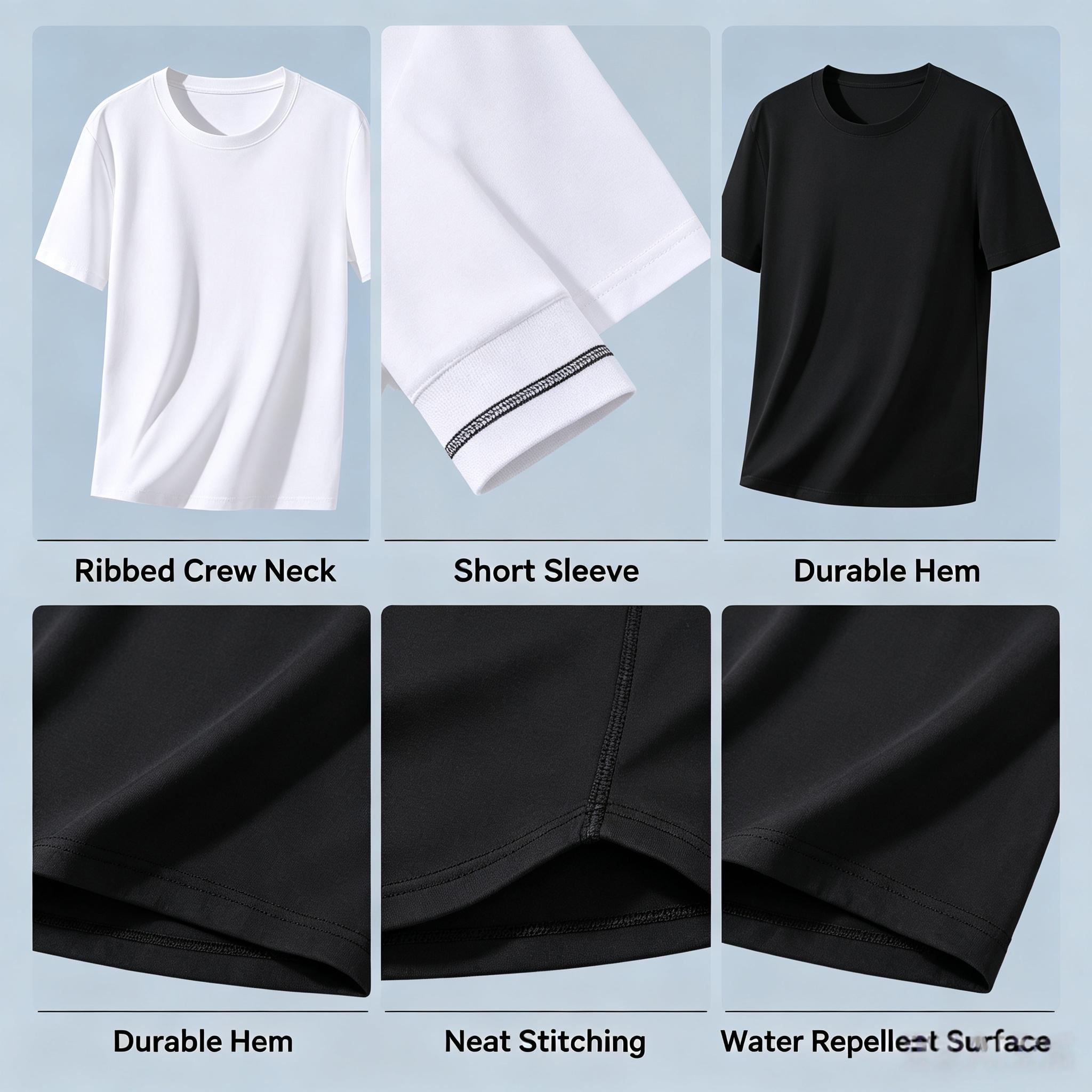 Men's Shortsleeve T-shirt - Stylish Soft Round Neck Solid Color Performance Top, Waterproof, Oilproof & Quick Dry for Gym & Running, Plain, Fabric, Day, Tshirt, Joggers, Outdoor, Sports