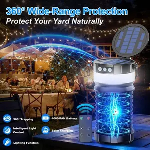 4000mAh Solar & USB Rechargeable Bug Zapper and Mosquito Killer Lamp | Advanced Indoor/Outdoor Insect Trap with UV Attraction and Auto Sensor for Flies, Mosquitoes, Gnats - Includes Night Light for Patio, Camping, Yard, and Home Use