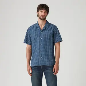 Levi's Men's Relaxed Fit Short Sleeve Checkered Camp Button-Down Shirt