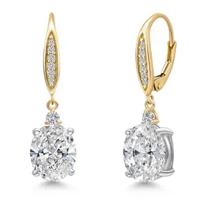 4.26 Cttw IGI Certified Lab Grown Diamond in 925 Silver and 10K Yellow Gold Earrings for Women | Oval Center Diamond 2.00 Ct | E-F Color | VS1-VS2 Clarity