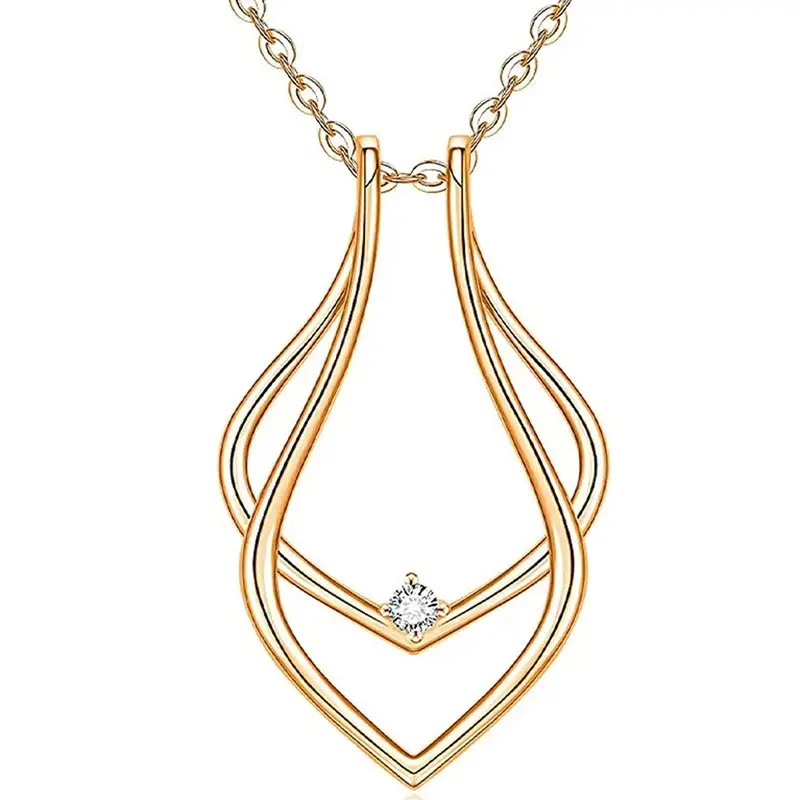 Stainless Steel Waterdrop Ring Holder Necklace For Women Men Cubic Zirconia Ring Keeper Necklaces Jewelry For Wife Girlfriend
