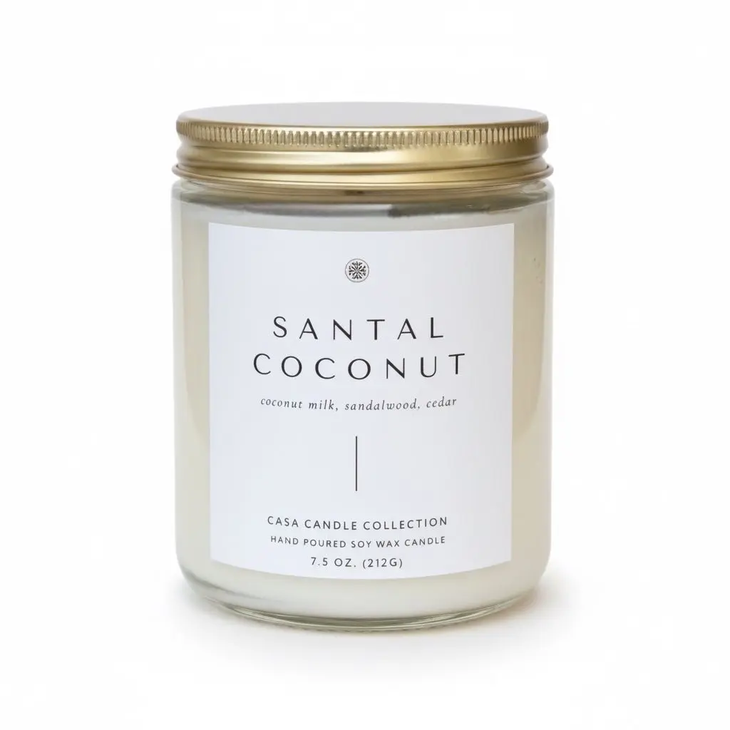 Santal Coconut Fragrance Classic Jar Candle - Creamy Wax, Long-Lasting Aroma, Calming Scent for Home Decor & Relaxation