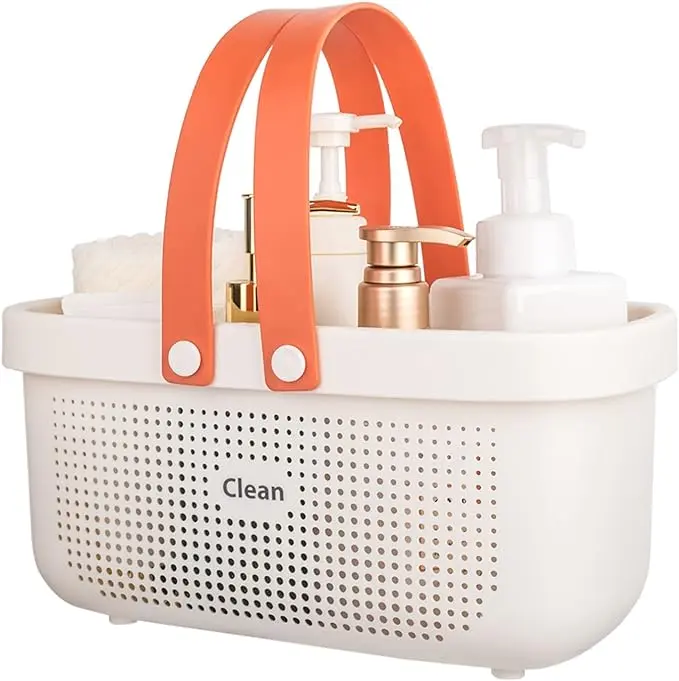 Plastic Storage Basket with Handle Portable Shower Caddy Tote Organizer Basket Bin for Bathroom Kitchen Dorm Room Bedroom