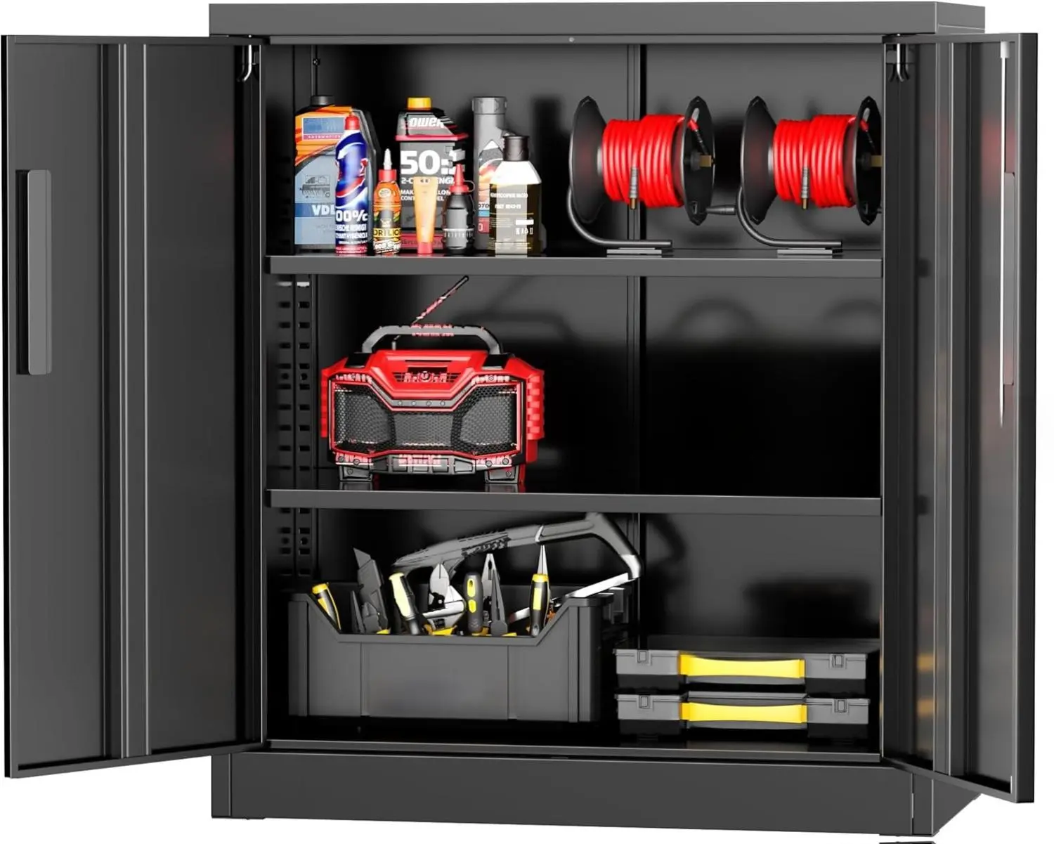 Greenvelly Metal Storage Cabinet, 36" Locking Storage Cabinet with Doors and Shelves, Lockable Storage Cabinets for Home Office, Utility Locker Cabinet, Steel Garage Cabinet with 2 Keys, Black