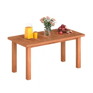 COSTWAY - Patio Coffee Table with Slatted Tabletop for Deck, Poolside