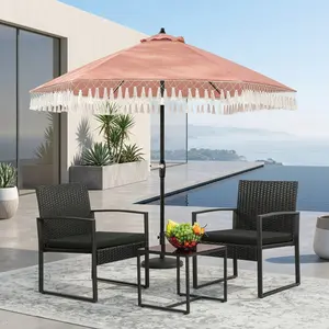 Modern 3-Piece Rattan Patio Bistro Set All Weather Wicker Outdoor Furniture Set Comfort Sponge Cushioned Chairs With Coffee Table Space Saving Conversation Set For Balcony Garden Poolside Front Porch Decor