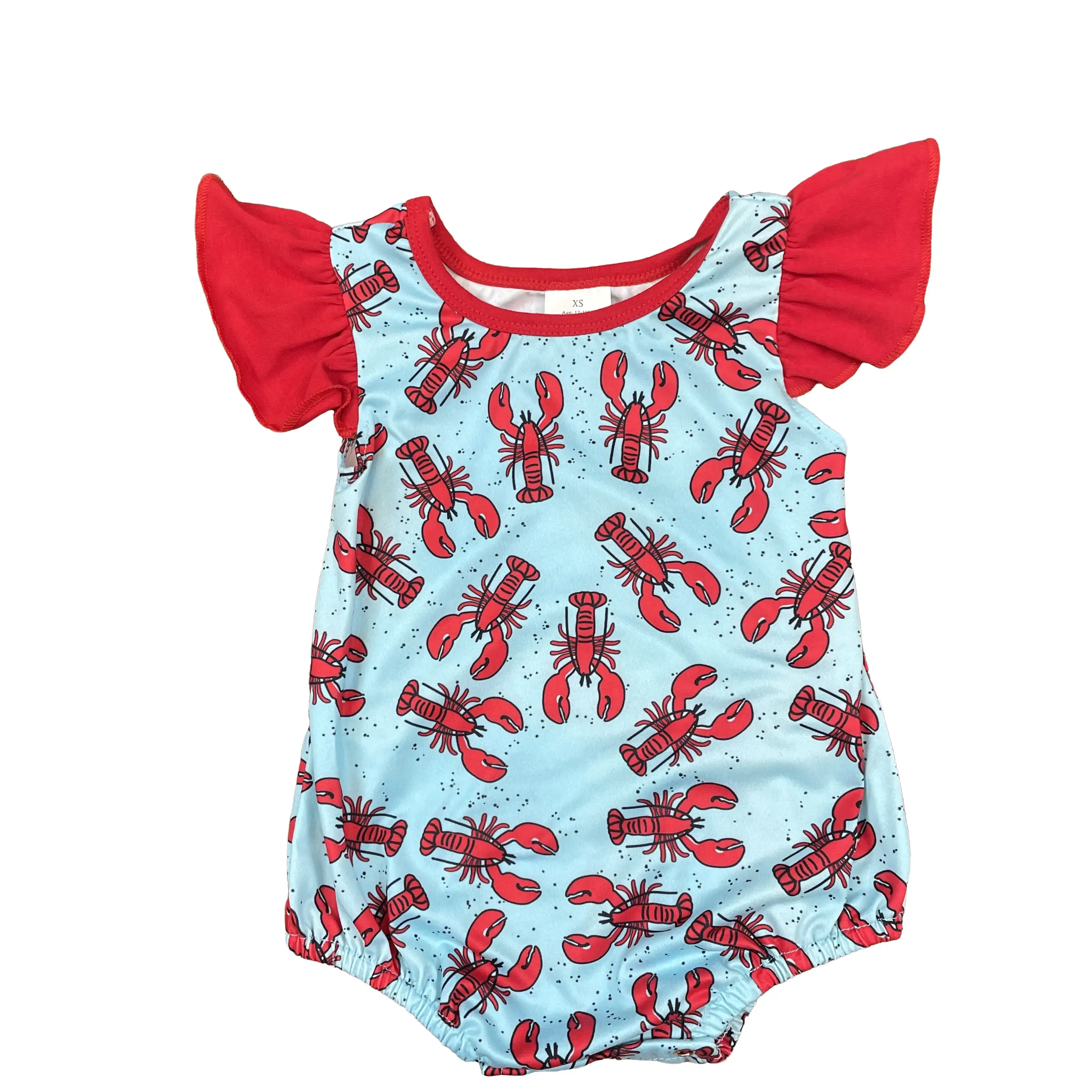 baby girl clothes red bubble flutter newbron crawfish romper leopard girl summer romper onesie baby  onesie