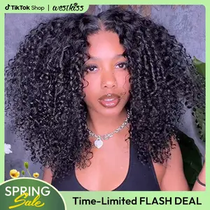 West Kiss Short Kinky Curly Ready Go Glueless Wigs Pre Cut Pre Bleached 7x4 Closure Wig 250% Density Human Hair Wig Pre Plucked 13x4 Lace Front Wigs TikTokShopSpringGlowUp