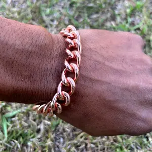 8-Inch Thick Solid Copper Curb Chain Bracelet, Bold Minimalist Jewelry for Men & Women