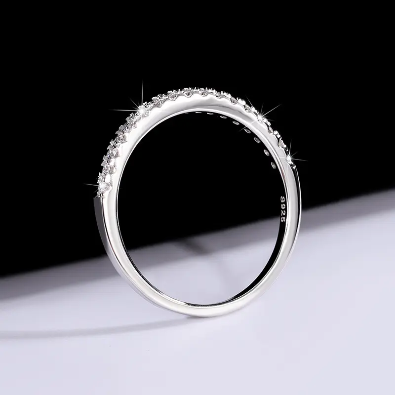 Viral Half-Eternity Ring – 925 Silver CZ Stackable Wedding Band, Perfect for Layering & Minimalist Bridal Style