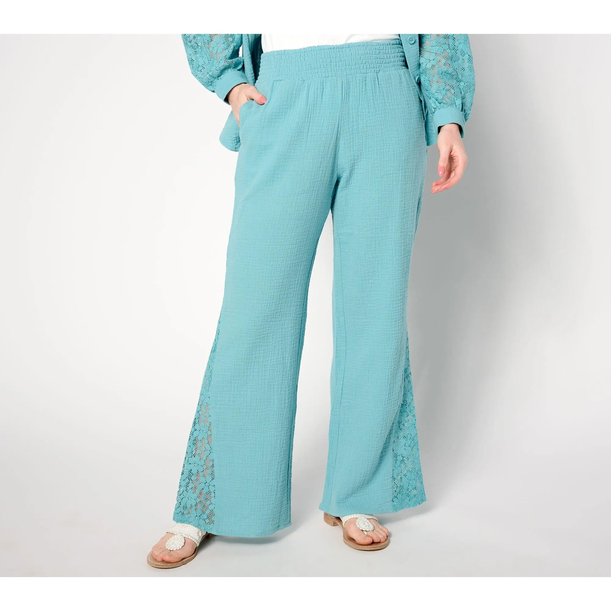 Isaac Mizrahi Live! Petite Bridgehampton Gauze Wide Leg Pants