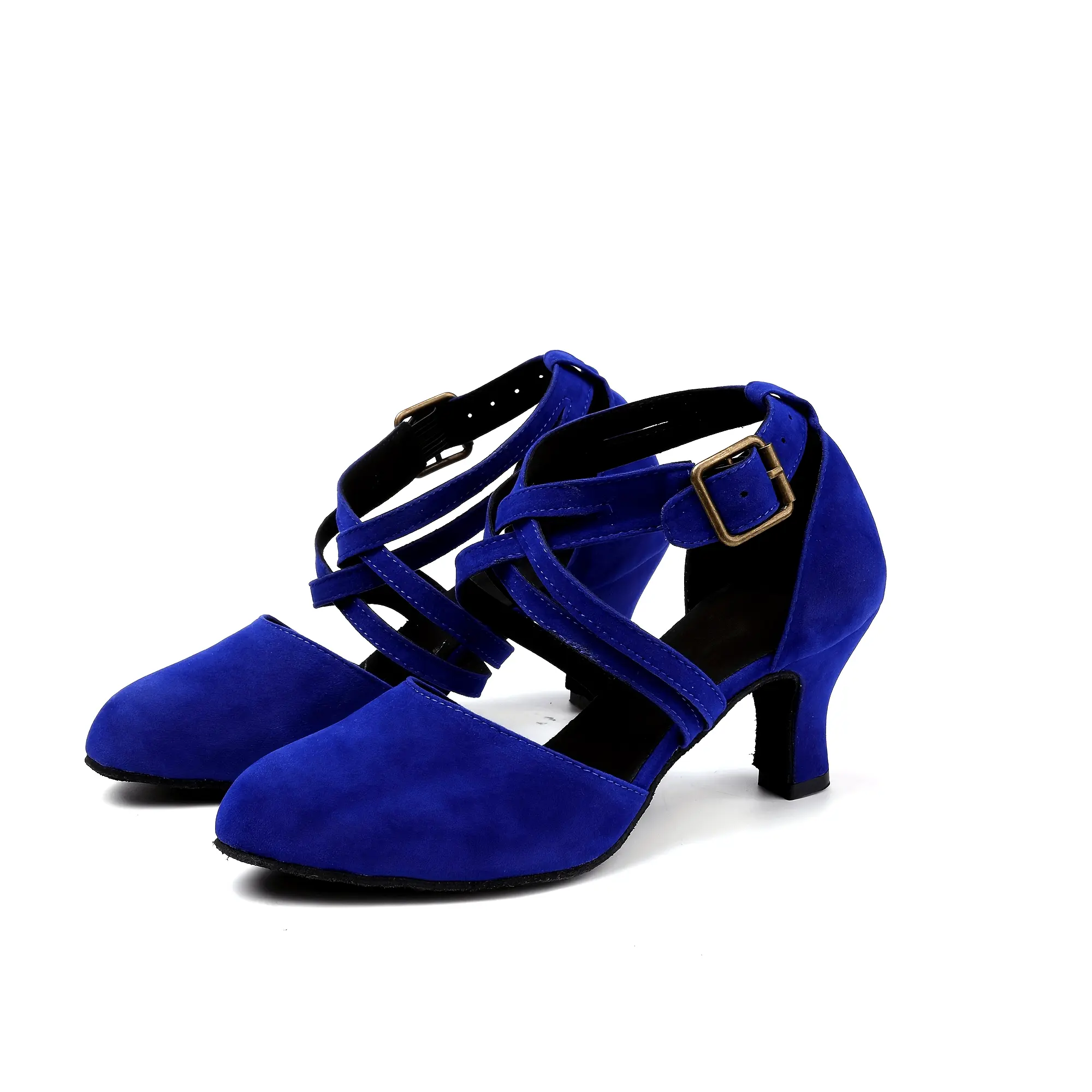 Women'S Modern Dance Salsa Tango Shoes - Lightweight High Heel with Double Straps, Vintage Bronze Buckle & Ankle Wrap for Comfortable Performance Dance Shoes, Dance Shoes, Fabric Upper, Genuine Leather Sole