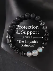 Obsidian Volcanic Stone Simulated Moonstone Bracelet, Beads, Crystal Accents, Empath Bracelet, Energy Bracelet, Protection & Support, Embrace Your Inner Peace, Holiday Gift