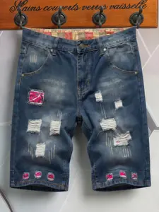 Men's Regular Fit Denim-Effect Print Ripped Jeans Shorts, Casual Comfy Fashion Distressed Shorts for Daily Wear, Men's Bottoms for Summer, Casual Fashionable Shorts