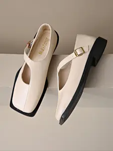 New French Vintage Square Toe Chunky Heel Mary Jane Shoes, Large Size Soft Sole Backless Sandals, Versatile Commuter Women's High Heels